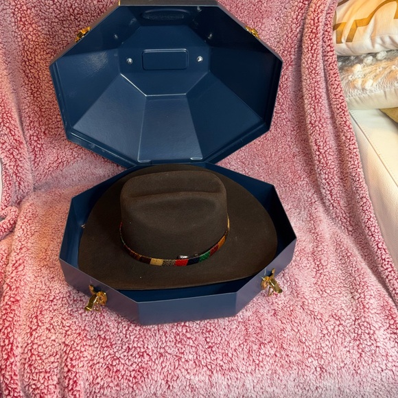 “Beaver Hats” Western Cowboy Hat Case Can Hard Plastic Blue Carry Case Handle - Picture 8 of 10